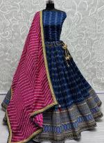 Chinnon Silk Blue Wedding Wear Mill Printed Lehenga Choli